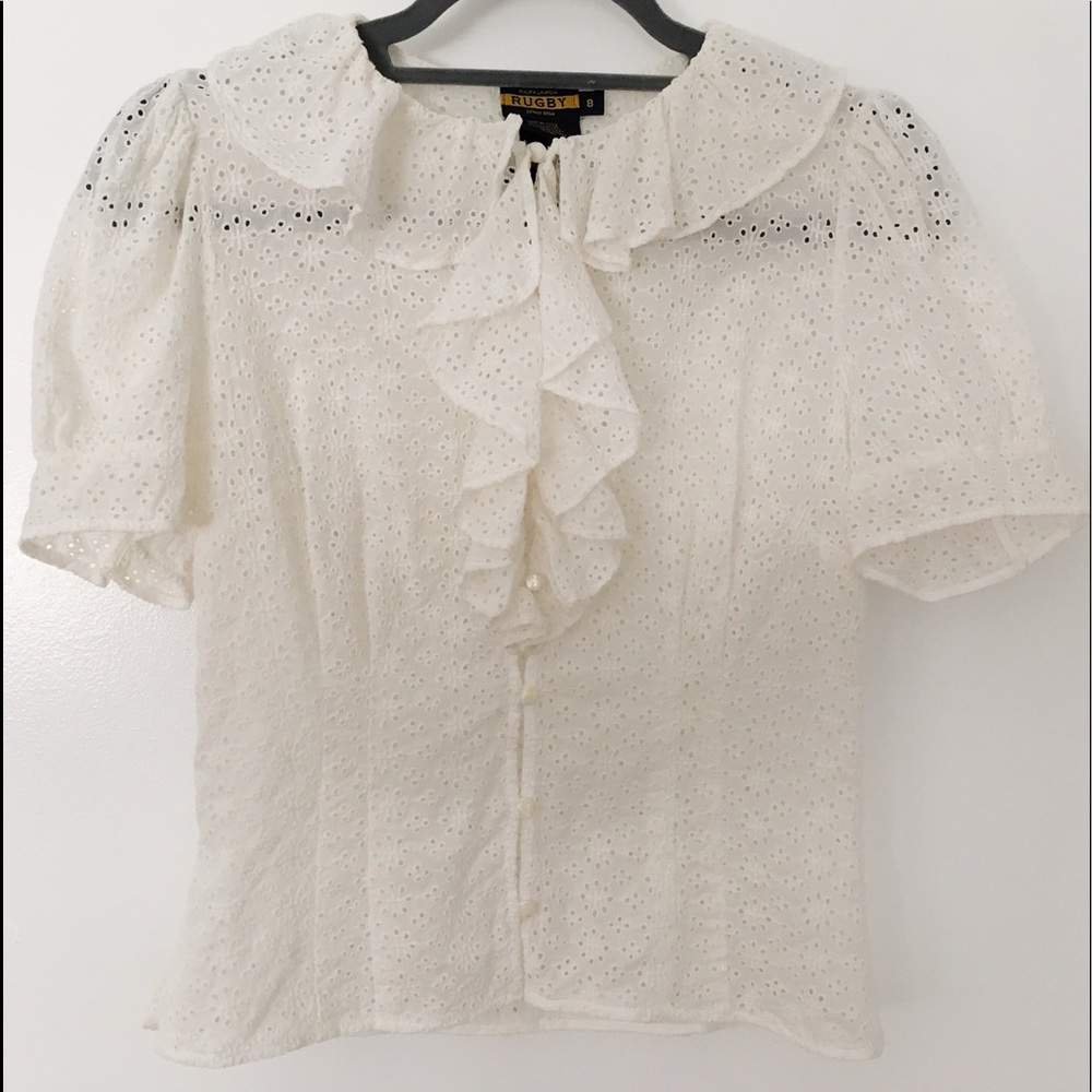 RUGBY by Ralph Lauren ruffled eyelet blouse, 8
